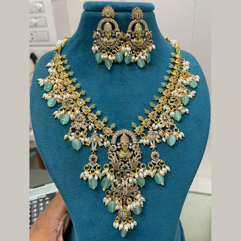 Sona Creation Gold Plated Pearl And Beads Temple Necklace Set