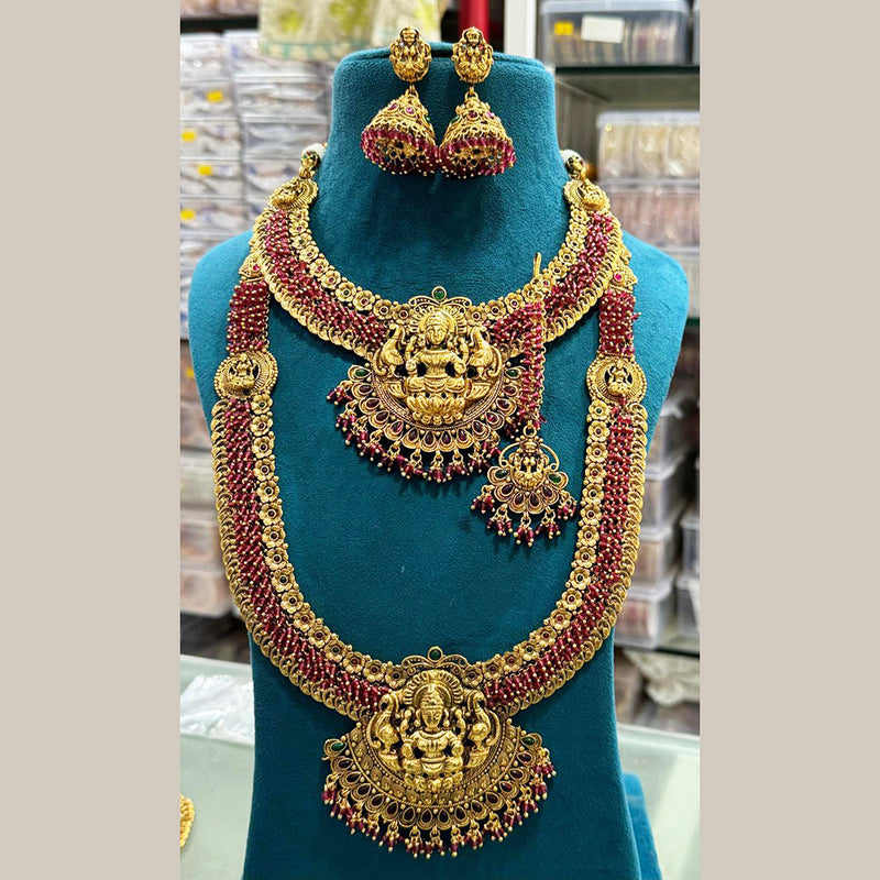 Sona Creation Gold Plated Pota Stone Temple Necklace Combo