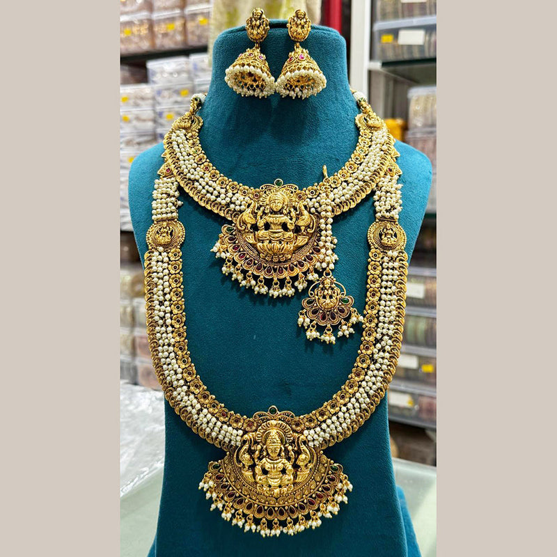 Sona Creation Gold Plated Pota Stone Temple Necklace Combo