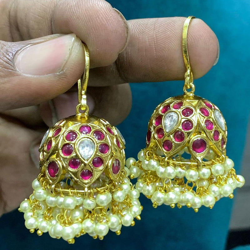 Sona Creation Gold Plated Pota Stone Jhumki Earrings