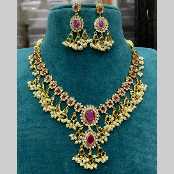 Sona Creation Gold Plated AD And Pearls Necklace Set