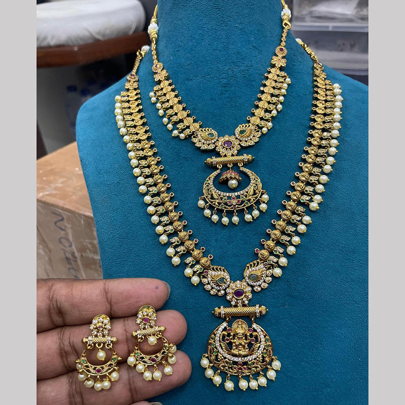 Sona Creation Gold Plated Pota Stone Double Necklace Set