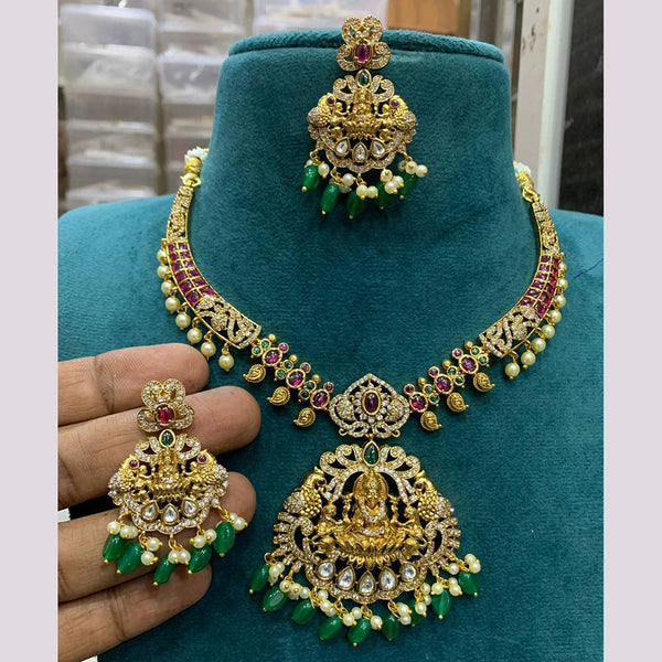 Sona Creation Gold Plated AD Temple Necklace Set