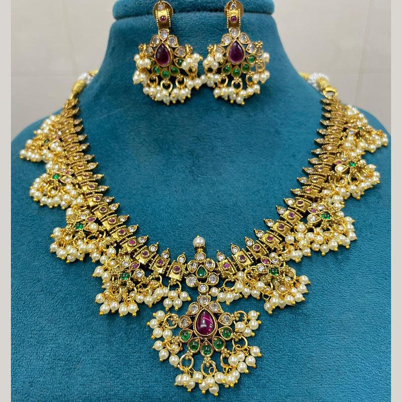 Sona Creation Gold Plated Polki Kundan Stone And Beads Necklace Set