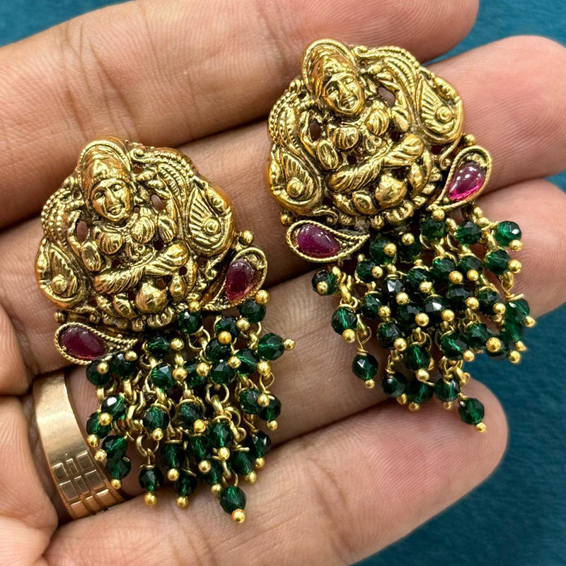 Sona Creation Gold Plated Kundan Stone Pearls Temple Dangler Earrings