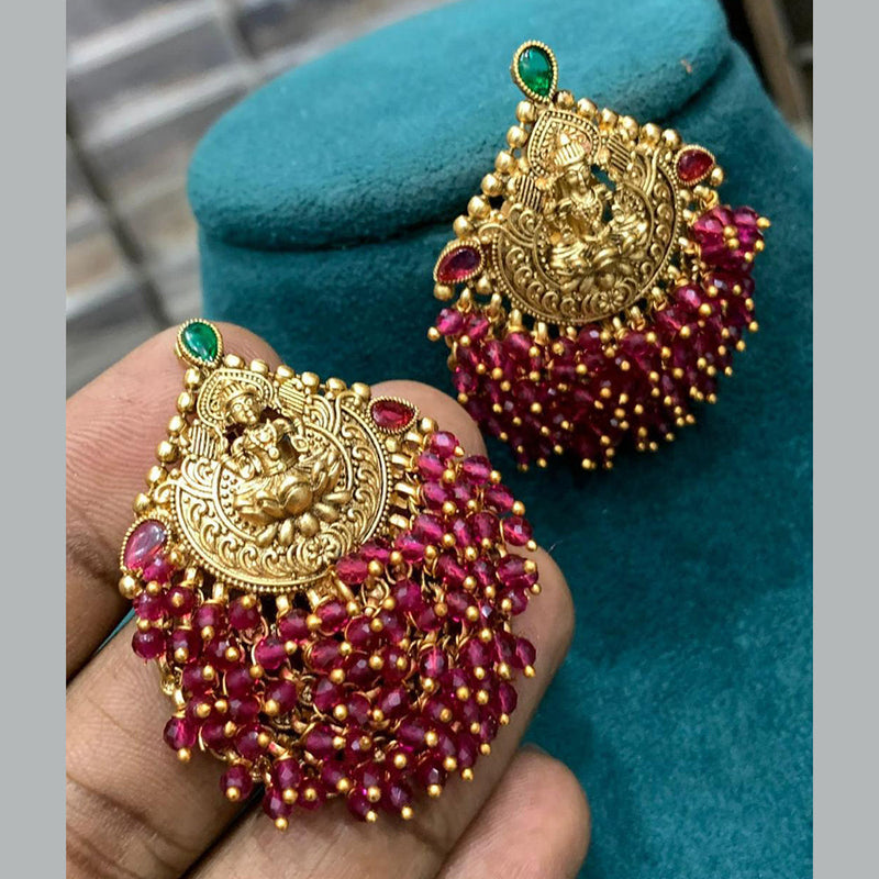 Sona Creation Gold Plated Kundan Stone Pearls Temple Dangler Earrings