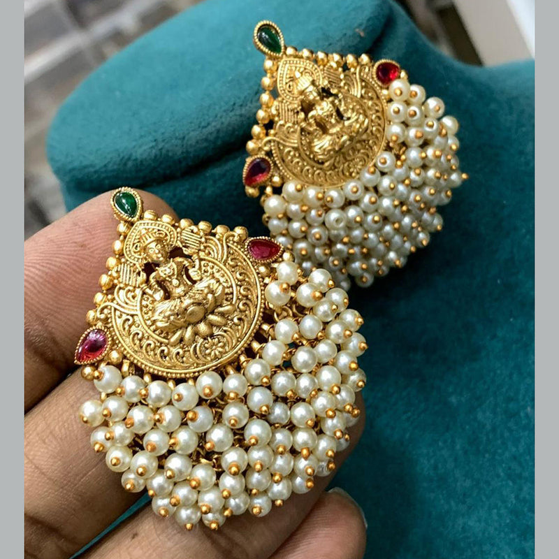 Sona Creation Gold Plated Kundan Stone Pearls Temple Dangler Earrings