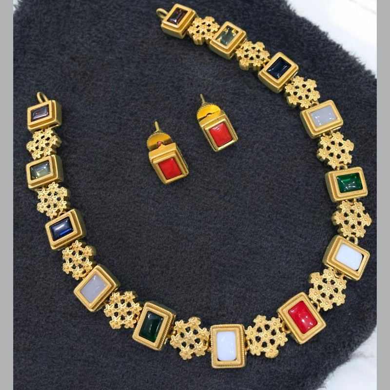 Sona Creation Gold Plated Multi Stone Necklace Set