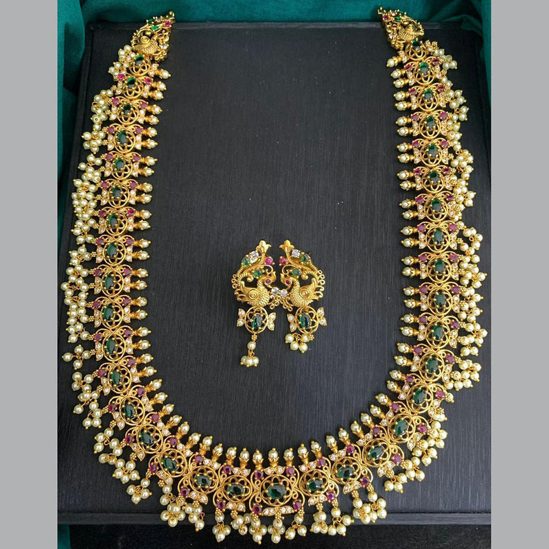 Sona Creation Gold Plated Kundan Stone And Pearls Long Necklace Set