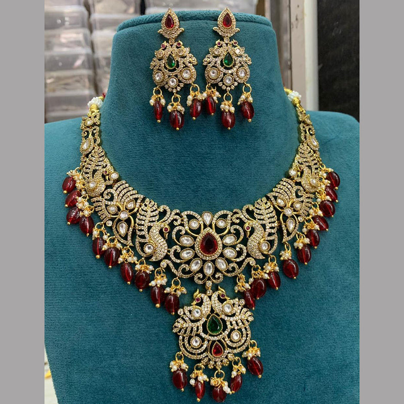 Sona Creation Gold Plated American Diamond And Beads Necklace Set