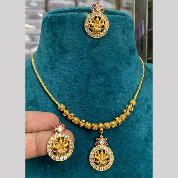 Sona Creation Gold Plated Pota Stone Temple Necklace Set