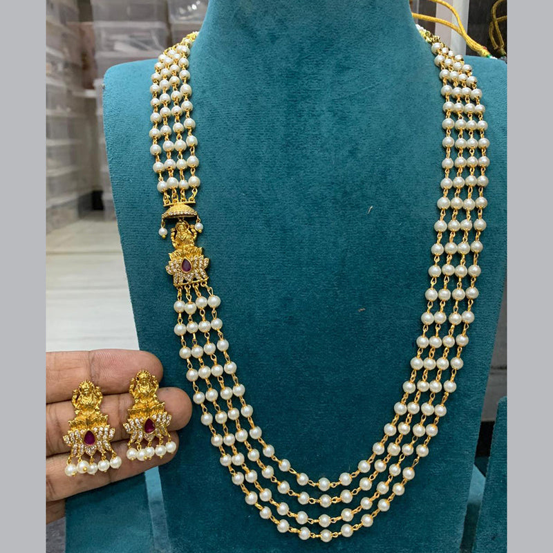 Sona Creation Gold Plated Pota Stone And Temple Long Necklace Set