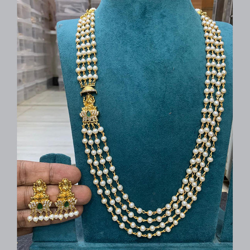 Sona Creation Gold Plated Pota Stone And Temple Long Necklace Set