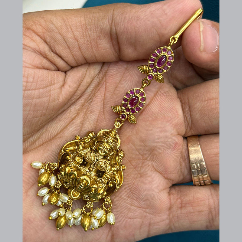 Sona Creation Gold Plated Pota Stone Temple Maangtikka