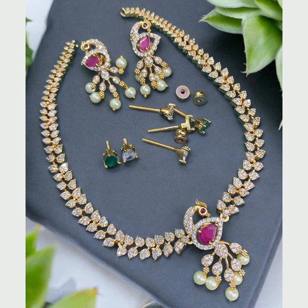 Sona Creation Gold Plated AD Changeable Peacock Necklace Set