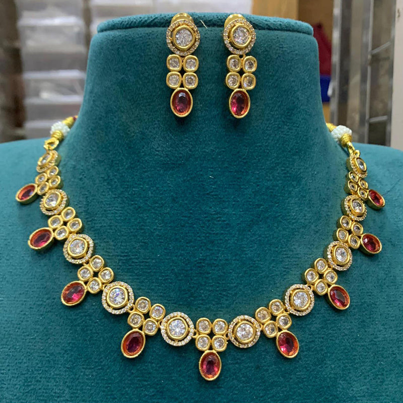 Sona Creation Gold Plated Polki Kundan Stone Necklace Set