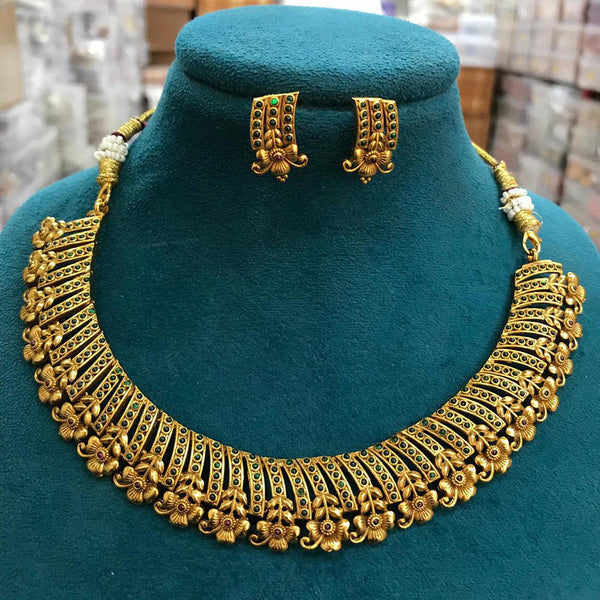 Sona Creation Gold Plated Pota Stone Necklace Set