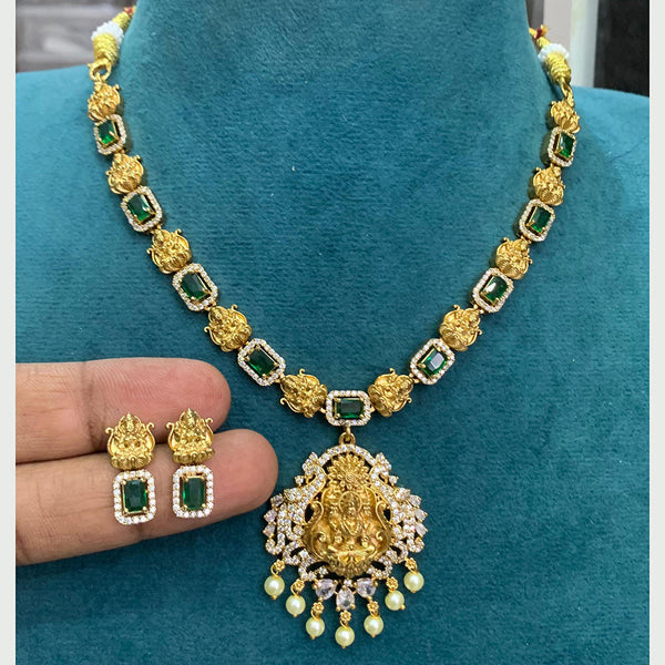 Sona Creation Gold Plated AD And Temple Necklace Set