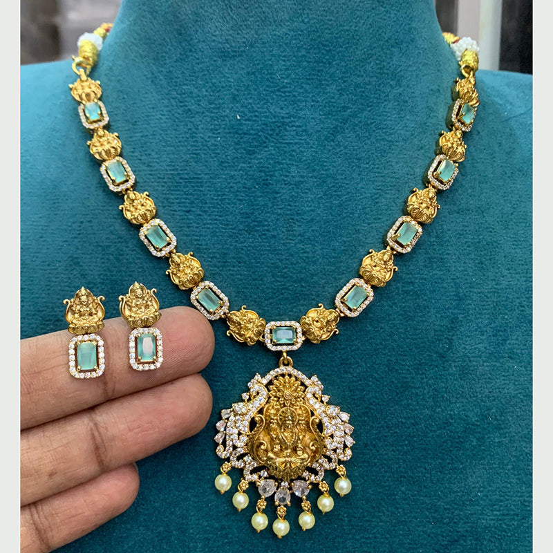 Sona Creation Gold Plated AD And Temple Necklace Set