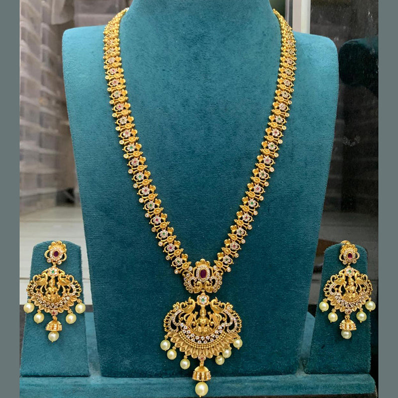 Sona Creation Gold Plated Austrian Stone And Temple Long Necklace Set