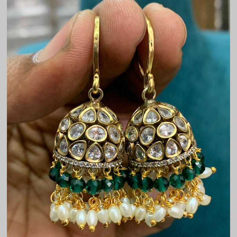 Sona Creation Gold Plated Polki Kundan Stone And Pearls Jhumki Earrings