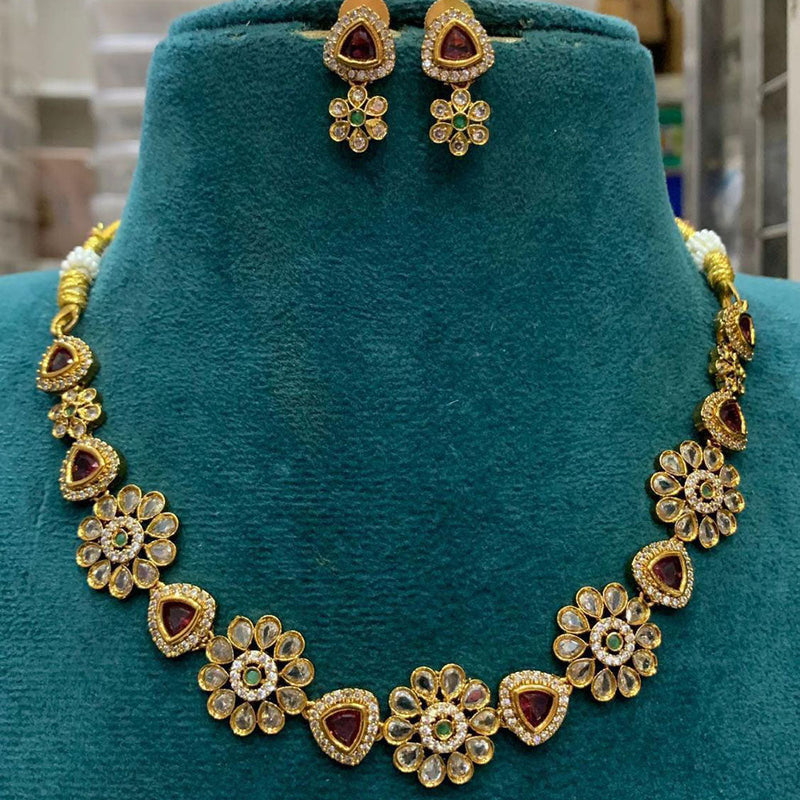 Sona Creation Gold Plated Polki Kundan Stone Necklace Set