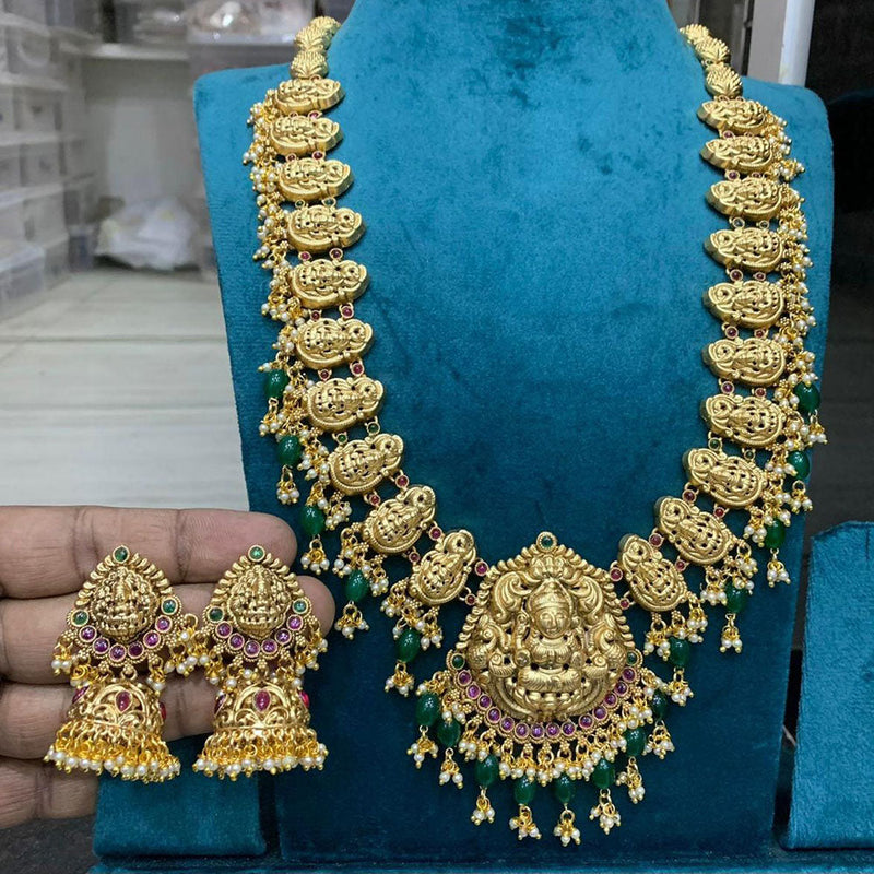 Sona Creation Gold Plated Pota Stone And Temple Long Necklace Set