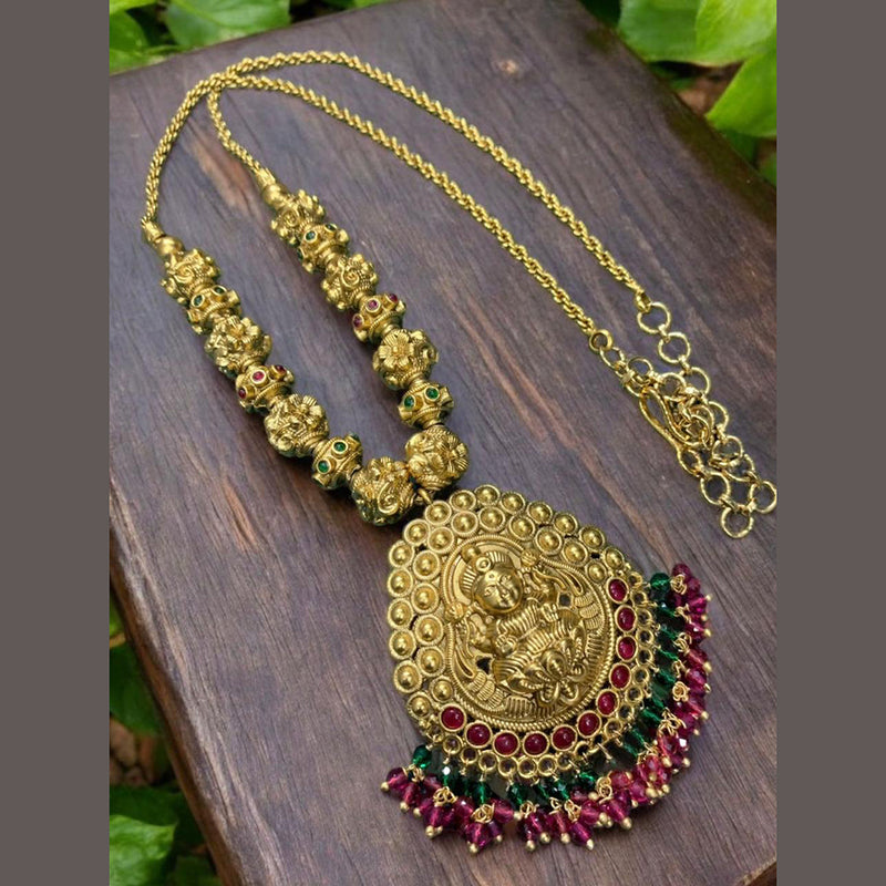 Sona Creation Gold Plated Pota Stone And Beads Temple Necklace Set