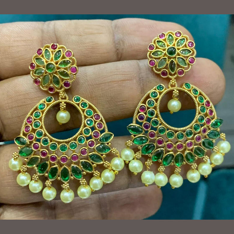 Sona Creation Gold Plated Pota Stone And Pearl Dangler Earrings