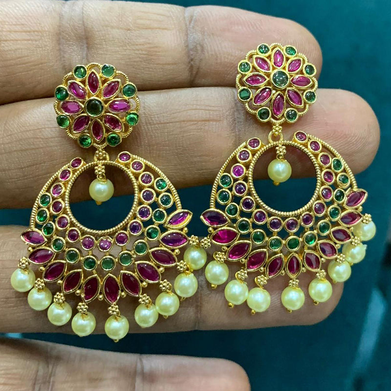 Sona Creation Gold Plated Pota Stone And Pearl Dangler Earrings