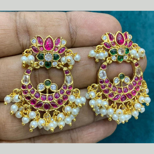 Sona Creation Gold Plated Pota Stone And Pearl Dangler Earrings