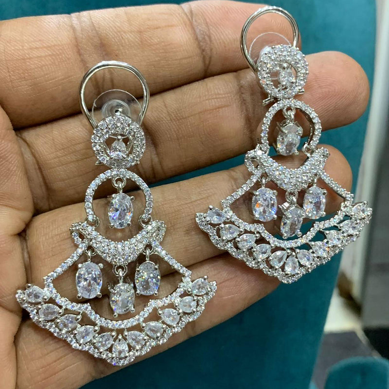 Sona Creation Silver Plated American Diamond Dangler Earrings