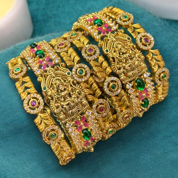 Sona Creation Gold Plated Austrian Stone Temple Bangle Set