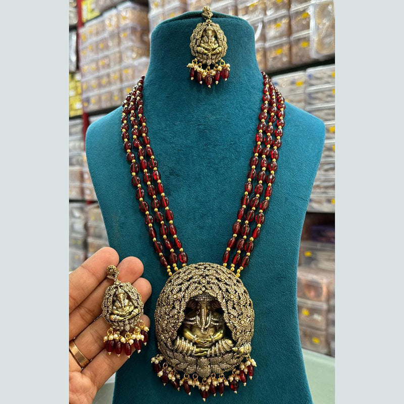 Sona Creation Gold Plated Ad Lord Ganesha Long Necklace Set