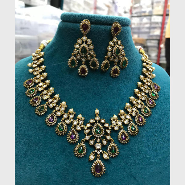 Sona Creation Gold Plated Crystal Stone And Pearl Necklace Set