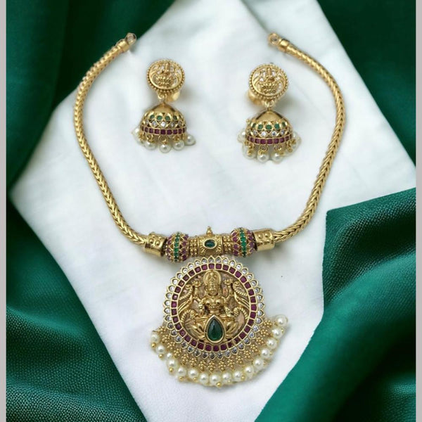 Sona Creation Gold Plated Pota Stone And Temple Necklace Set