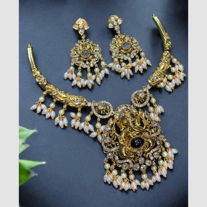 Sona Creation Gold Plated Austrian Stone Temple Necklace Set