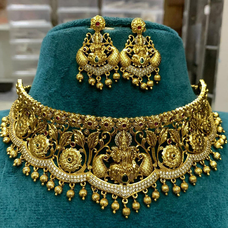 Sona Creation Gold Plated Temple Choker Necklace Set