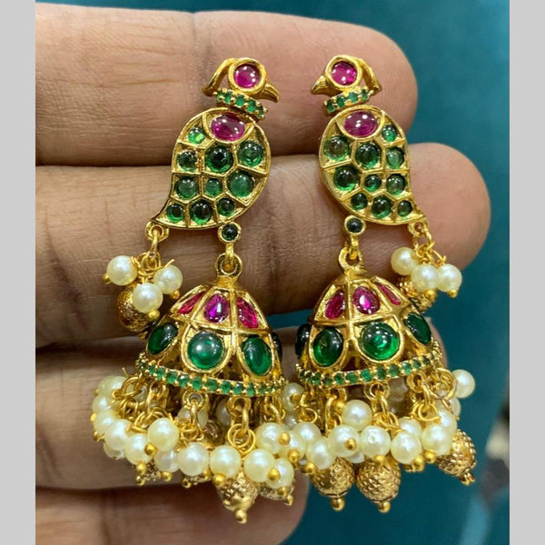 Sona Creation Gold Plated Pota Stone And Pearls Jhumki Earrings