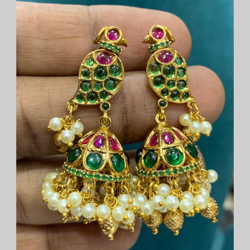 Sona Creation Gold Plated Pota Stone And Pearls Jhumki Earrings