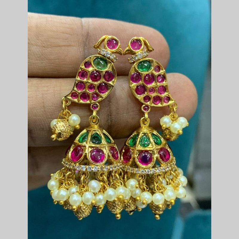 Sona Creation Gold Plated Pota Stone And Pearls Jhumki Earrings