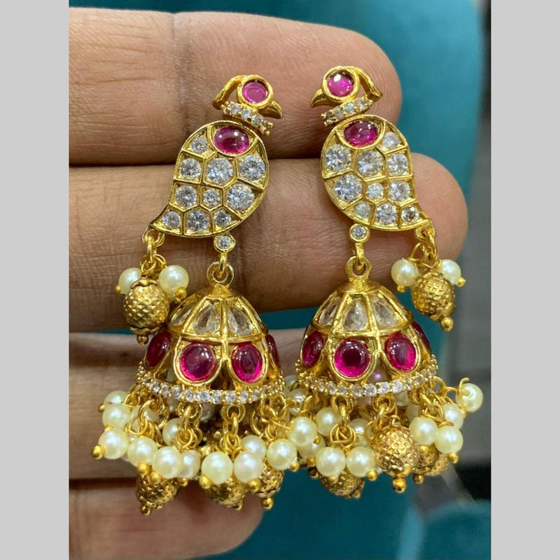 Sona Creation Gold Plated Pota Stone And Pearls Jhumki Earrings