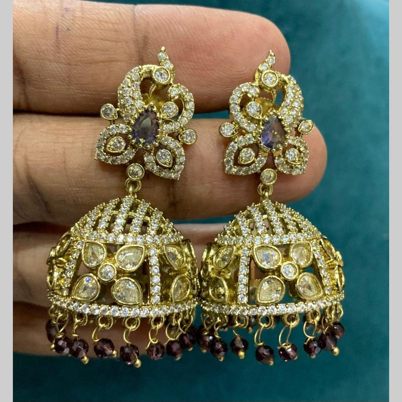 Sona Creation Gold Plated AD Stone Jhumki Earrings