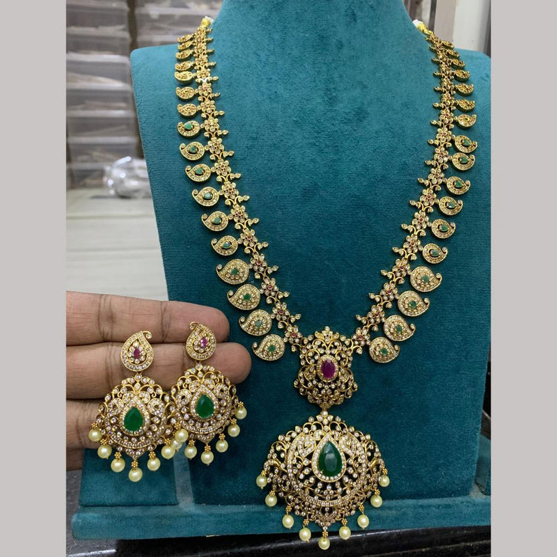 Sona Creation Gold Plated AD Stone And Pearls Necklace Set