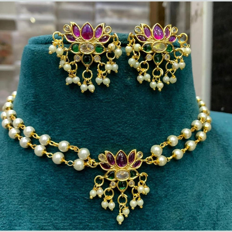 Sona Creation Gold Plated Kundan Stone And Pearls Choker Necklace Set