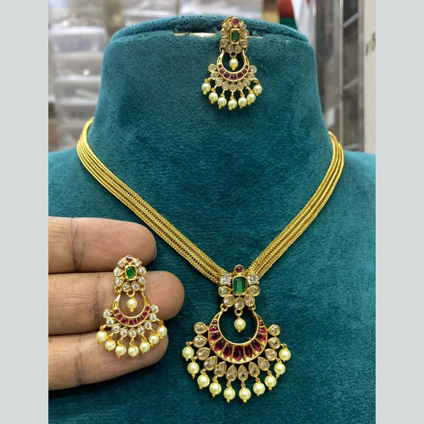 Sona Creation Gold Plated Kundan Stone And Pearl Necklace Set