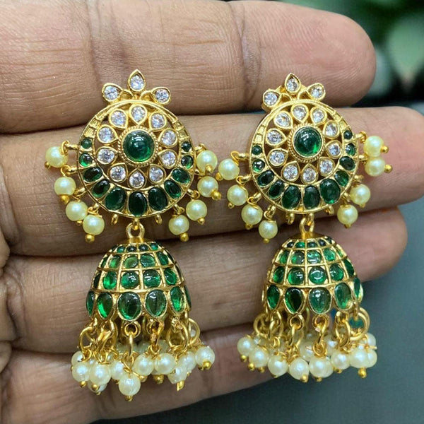 Sona Creation Gold Plated Pota  Stone And Pearls Jhumki Earrings