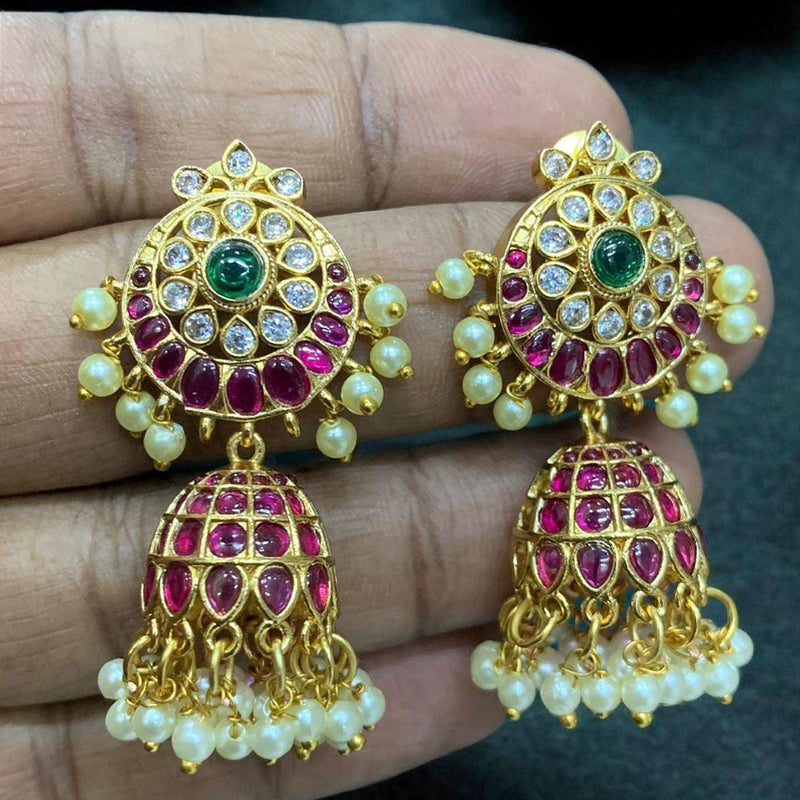 Sona Creation Gold Plated Pota  Stone And Pearls Jhumki Earrings