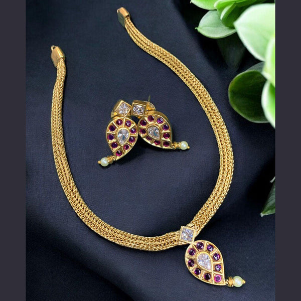 Sona Creation Gold Plated Pota Stone Necklace Set