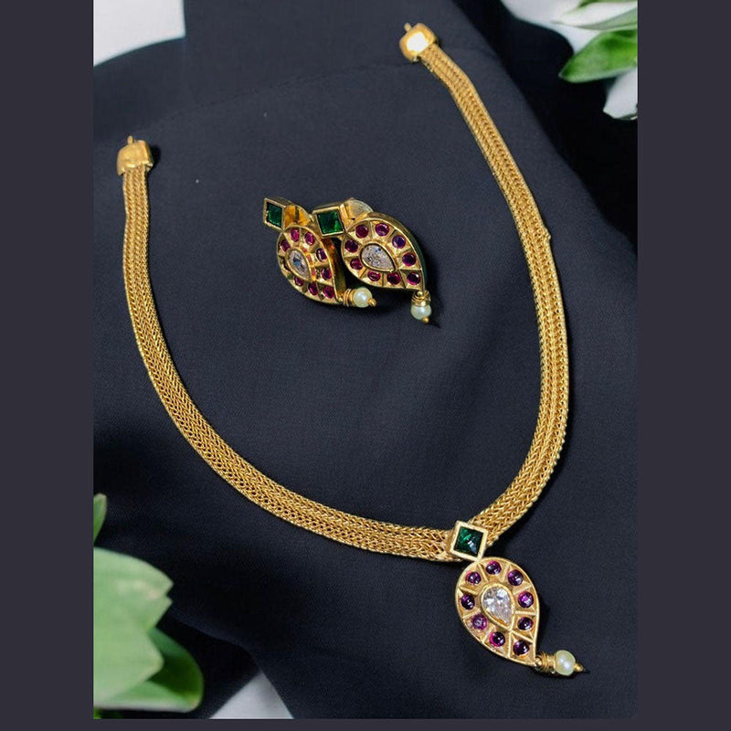 Sona Creation Gold Plated Pota Stone Necklace Set